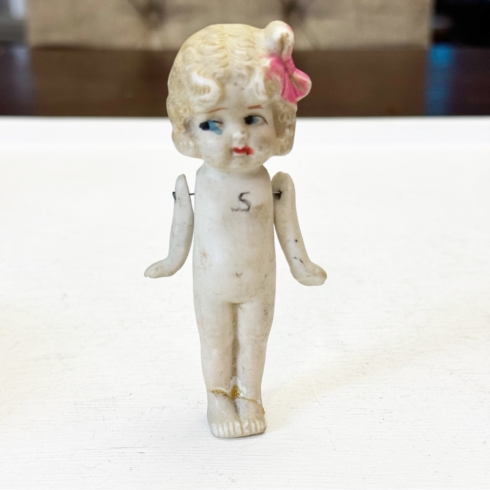 Vintage Porcelain Japan Bisque Cupie Doll with Jointed Arms 1920s